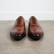 Handmade Mens tan wing tip brogue dress shoes, Men classic formal shoes - front-view
