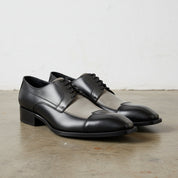 Handmade Mens Three tone Derby dress shoes, Men leather formal derby shoes - angle-view-showing-depth