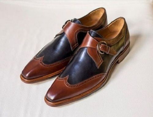 Handmade mens tow tone monk shoes, Mens dress shoes, Men leather monk shoes