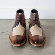 Handmade Mens Triple tone Chukka boots, Men Square toe Lace up dress boots. - front-view