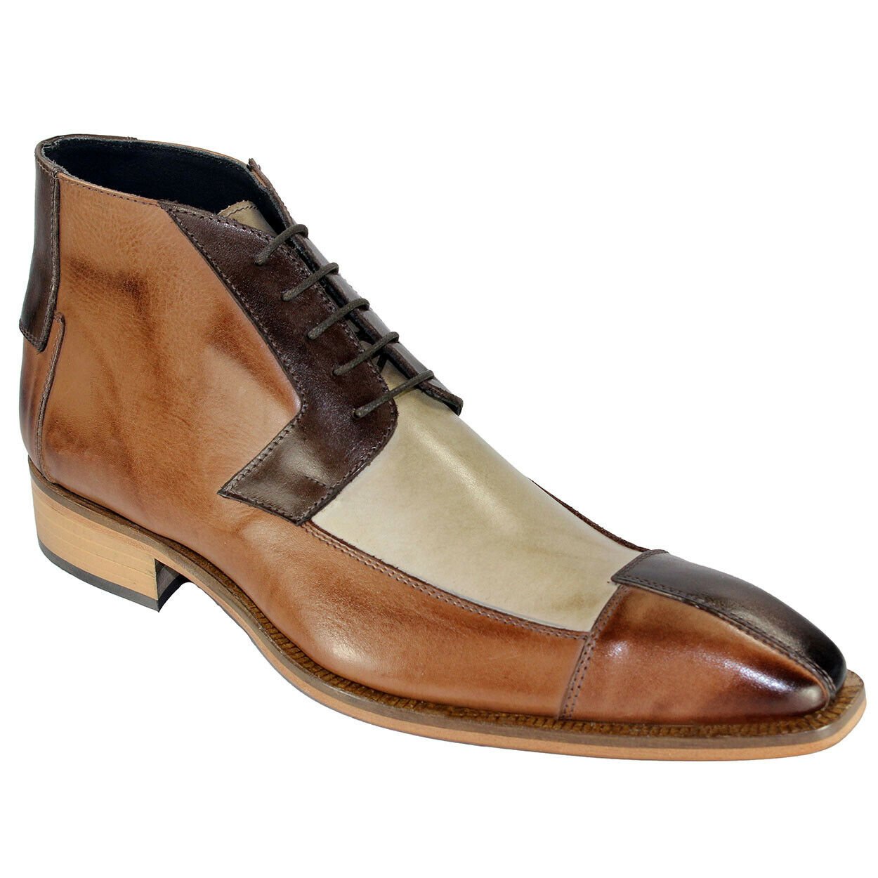Handmade Mens Triple tone Chukka boots, Men Square toe Lace up dress boots.