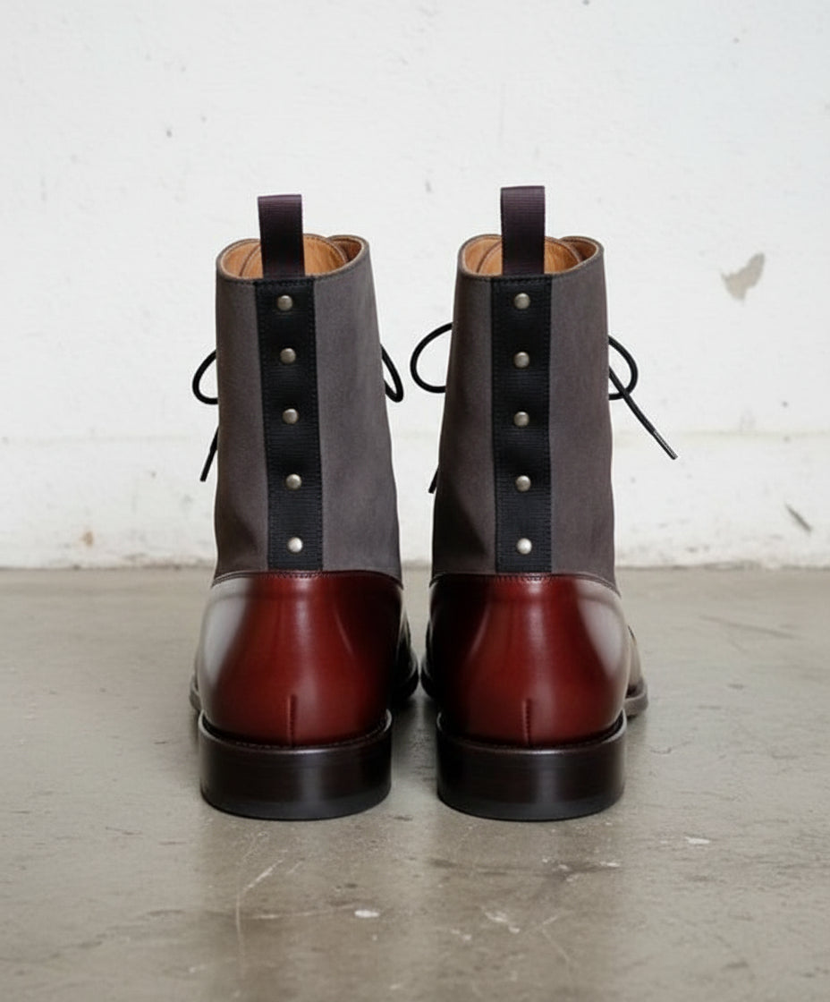 Handmade Mens Two tone ankle boots, Men lace up dress boot, Ankle high boot - back-view