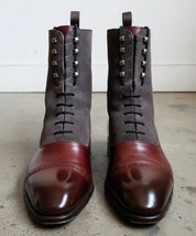Handmade Mens Two tone ankle boots, Men lace up dress boot, Ankle high boot - front-view