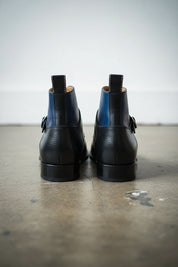 Handmade Mens two tone ankle boots, Round toe Lace up dress boot - back-view