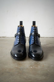 Handmade Mens two tone ankle boots, Round toe Lace up dress boot - front-view