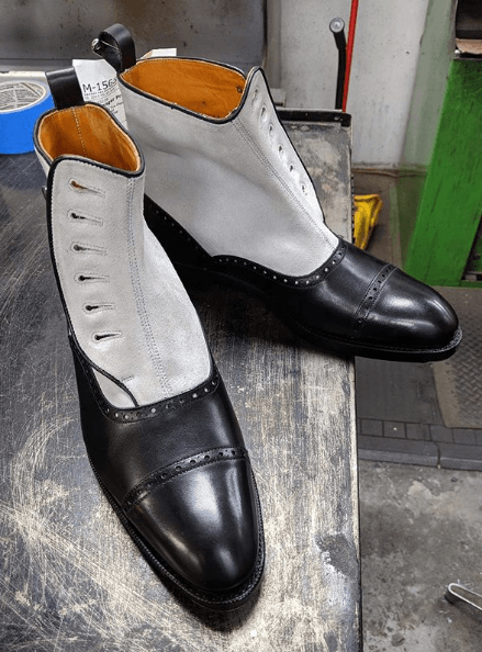 Handmade Mens Two tone button Boots, Men Cap toe ankle boots, Boots for