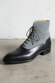 Handmade Men's Two Tone Chelsea Boots, Black And Gray Leather Boots, - detail-view-showing-texture