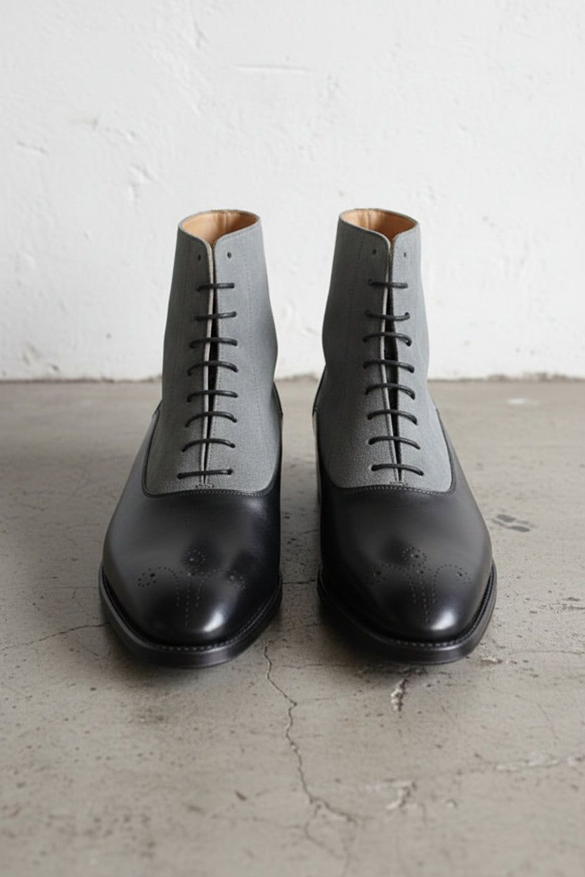 Handmade Men's Two Tone Chelsea Boots, Black And Gray Leather Boots, - front-view