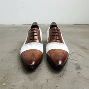 Handmade Mens Two tone formal shoes, Men Spectator Shoes, Pointed toe shoes - front-view