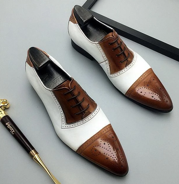 Handmade Mens Two tone formal shoes, Men Spectator Shoes, Pointed toe shoes