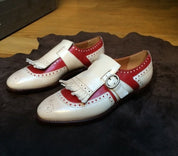 Handmade Mens Two tone fringe shoes, Men white party shoes, Monk shoes