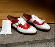 Handmade Mens Two tone fringe shoes, Men white party shoes, Monk shoes