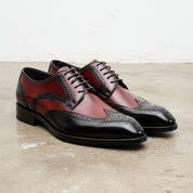 Handmade Mens Two tone wing tip brogue dress shoes, Men formal leather shoe - 3-4-right-view