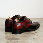 Handmade Mens Two tone wing tip brogue dress shoes, Men formal leather shoe - angle-view-showing-depth