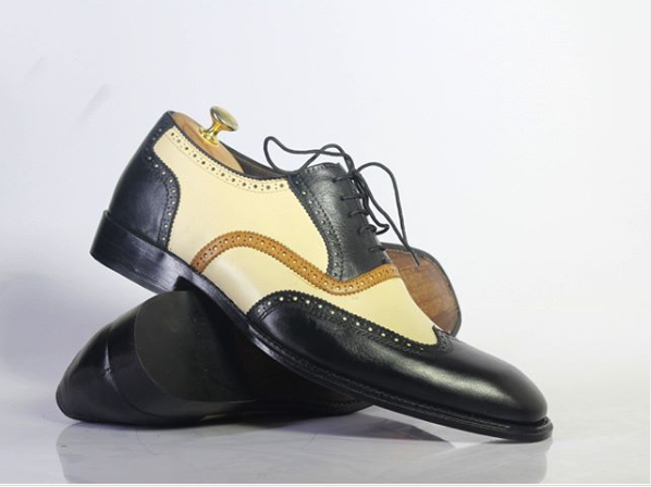 Handmade Men's Two Tone Wing Tip Brogue Lace Up Dress Leather Business Shoe