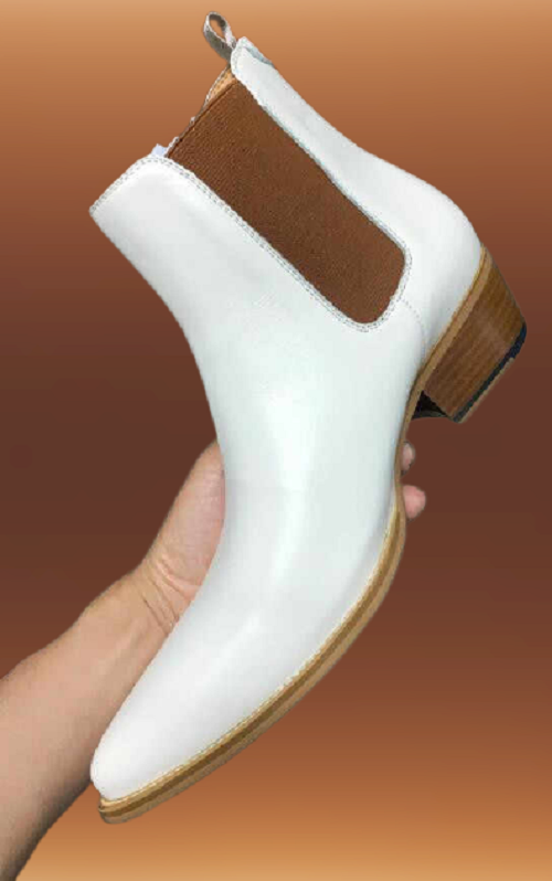 Handmade Mens White Leather Classic Chelsea Boots, men white leather boots