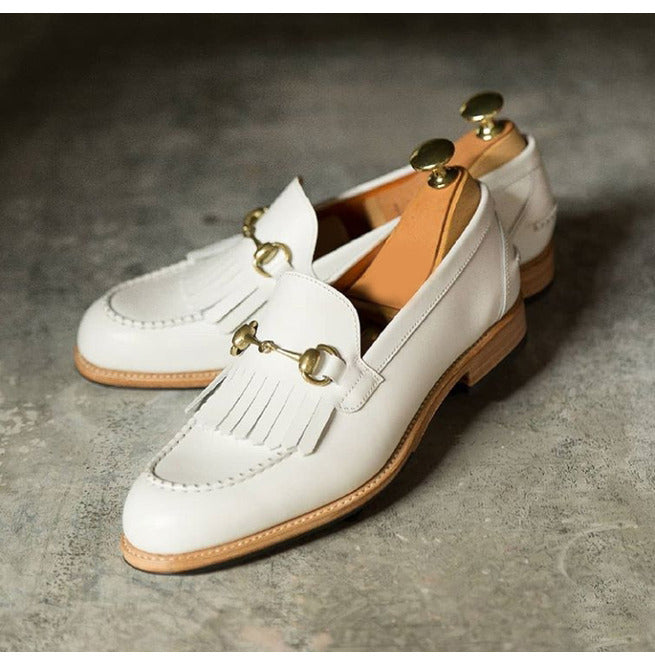 Handmade Mens white leather Fringe shoes, Men white leather Party shoes