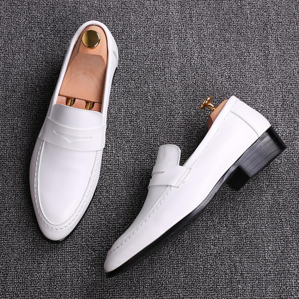 Handmade Mens White leather moccasins, Men white leather party shoes