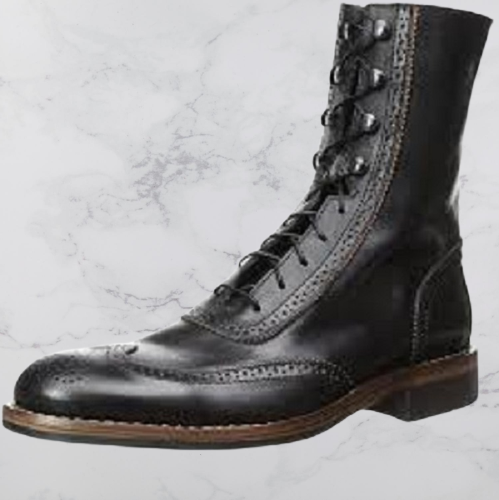 Handmade Mens Wing tip leather ankle Boots, Men lace up Dark brown boots