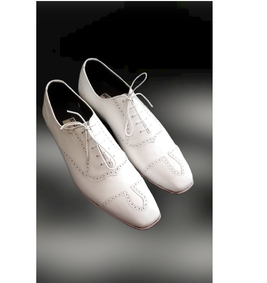 Men's White Wingtip Leather Party Shoes