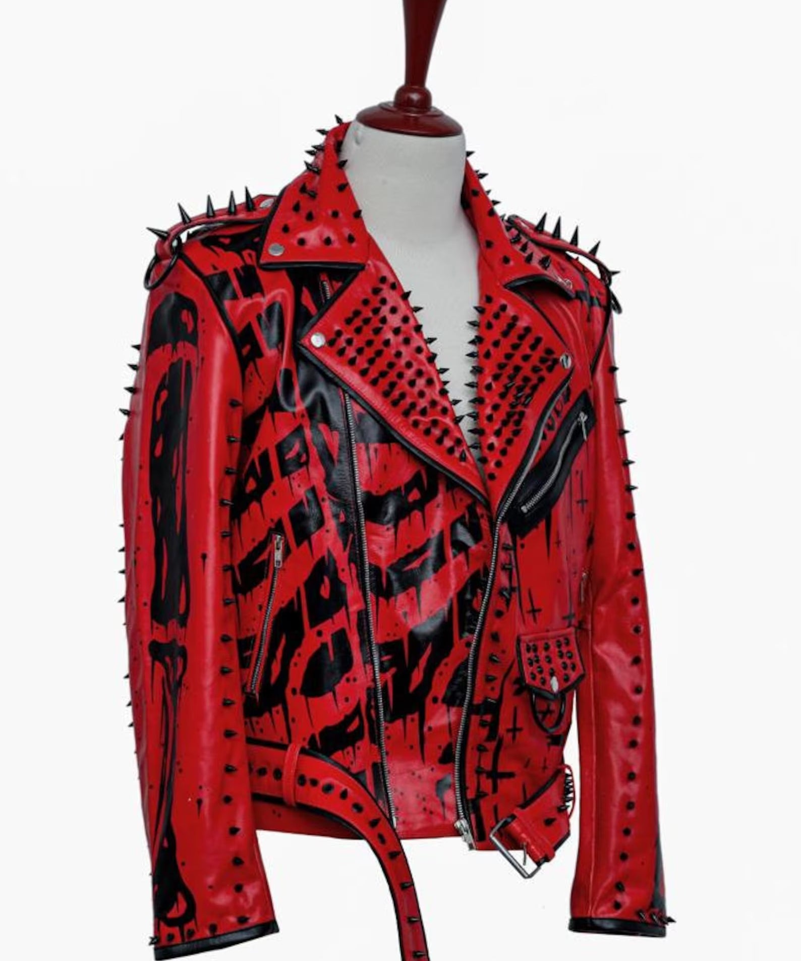 Handmade Red Sinner Leather Jacket, Men Punk Style Fashion Jacket