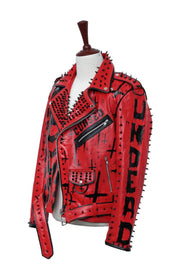 Handmade Red Sinner Leather Jacket, Men Punk Style Fashion Jacket - Image 2
