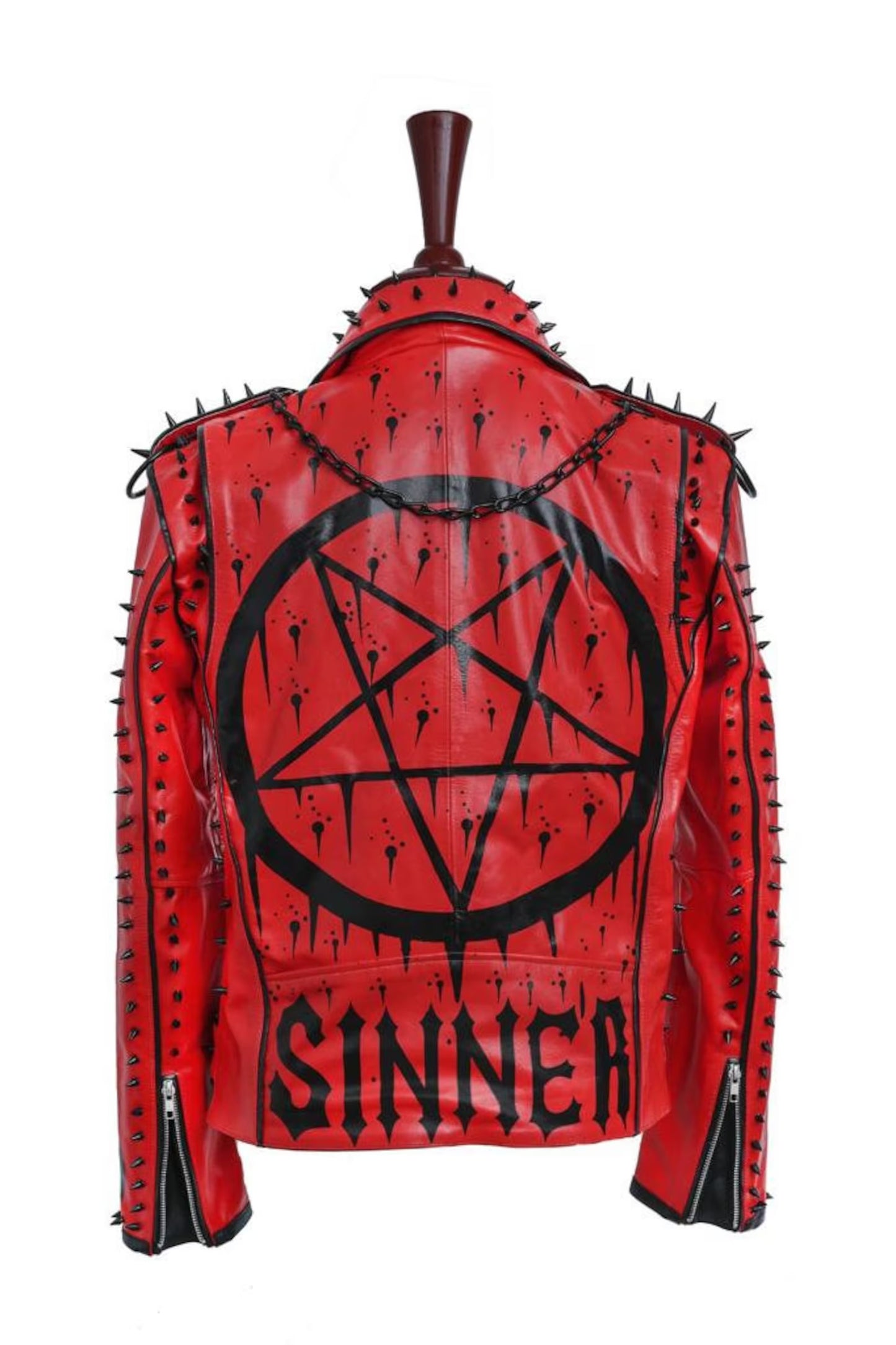 Handmade Red Sinner leather jacket, men punk style fashion jacket