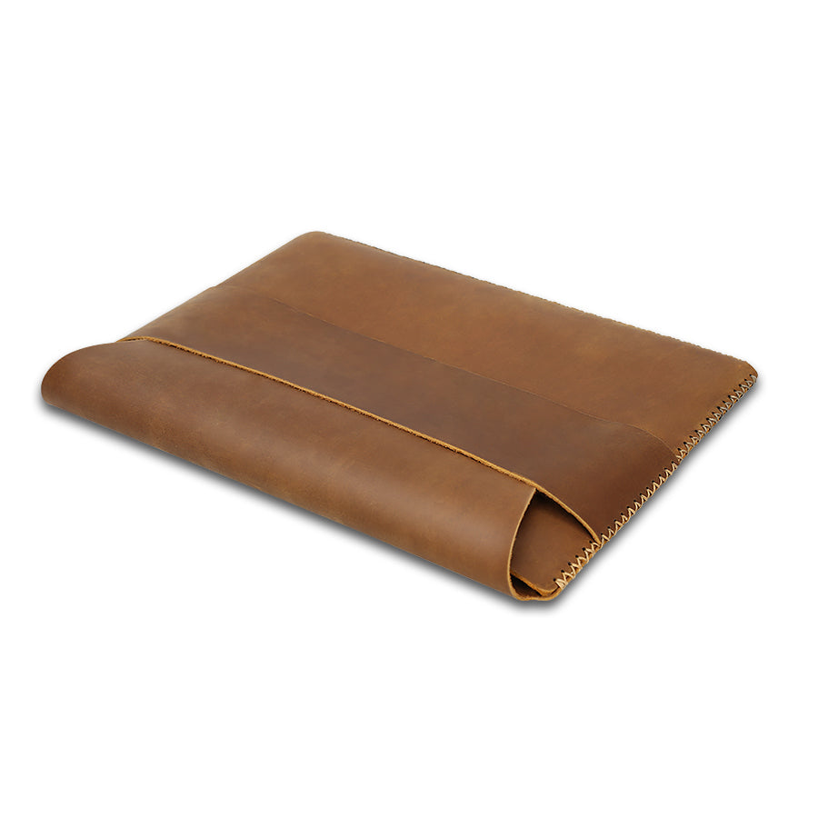 Handmade Slim Waterproof Flap Genuine Leather Unisex Laptop Sleeve