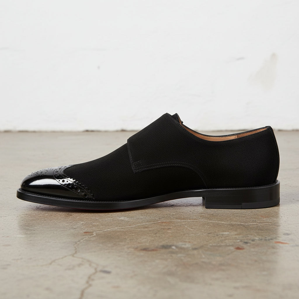 Handmade Suede Double Monk Strap Shoes Men's Dress Suede Leather Shoes - detail-view-showing-texture