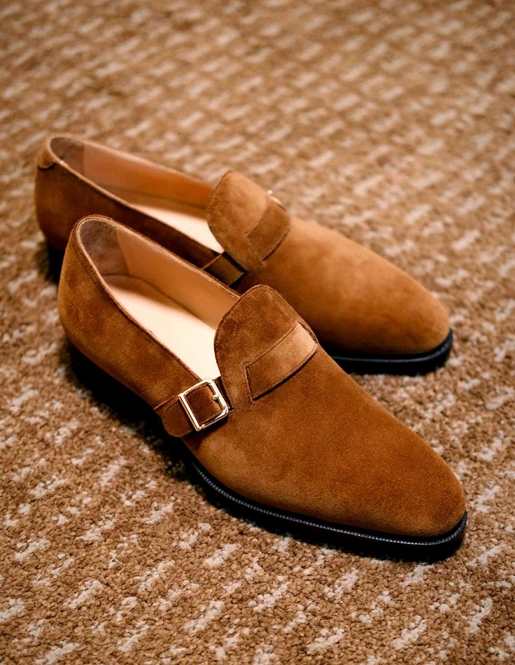 Handmade Tan brown suede monk shoes, Mens suede dress shoes, Shoes for men