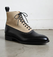 Handmade Two Tone Ankle Boots, Men Black And Beige Lace Up Boot, Boot - detail-view-showing-texture