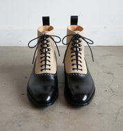 Handmade Two Tone Ankle Boots, Men Black And Beige Lace Up Boot, Boot - front-view