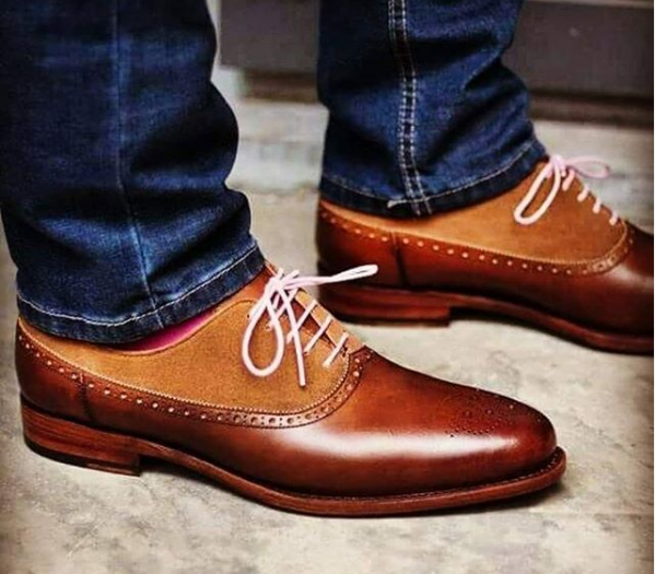 Handmade Two tone brown leather Shoes, Men's Dress casual Shoes