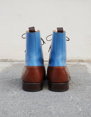Handmade Two Tone Lace Up Ankle High Boots Men Ankle Leather Designer Boots - back-view