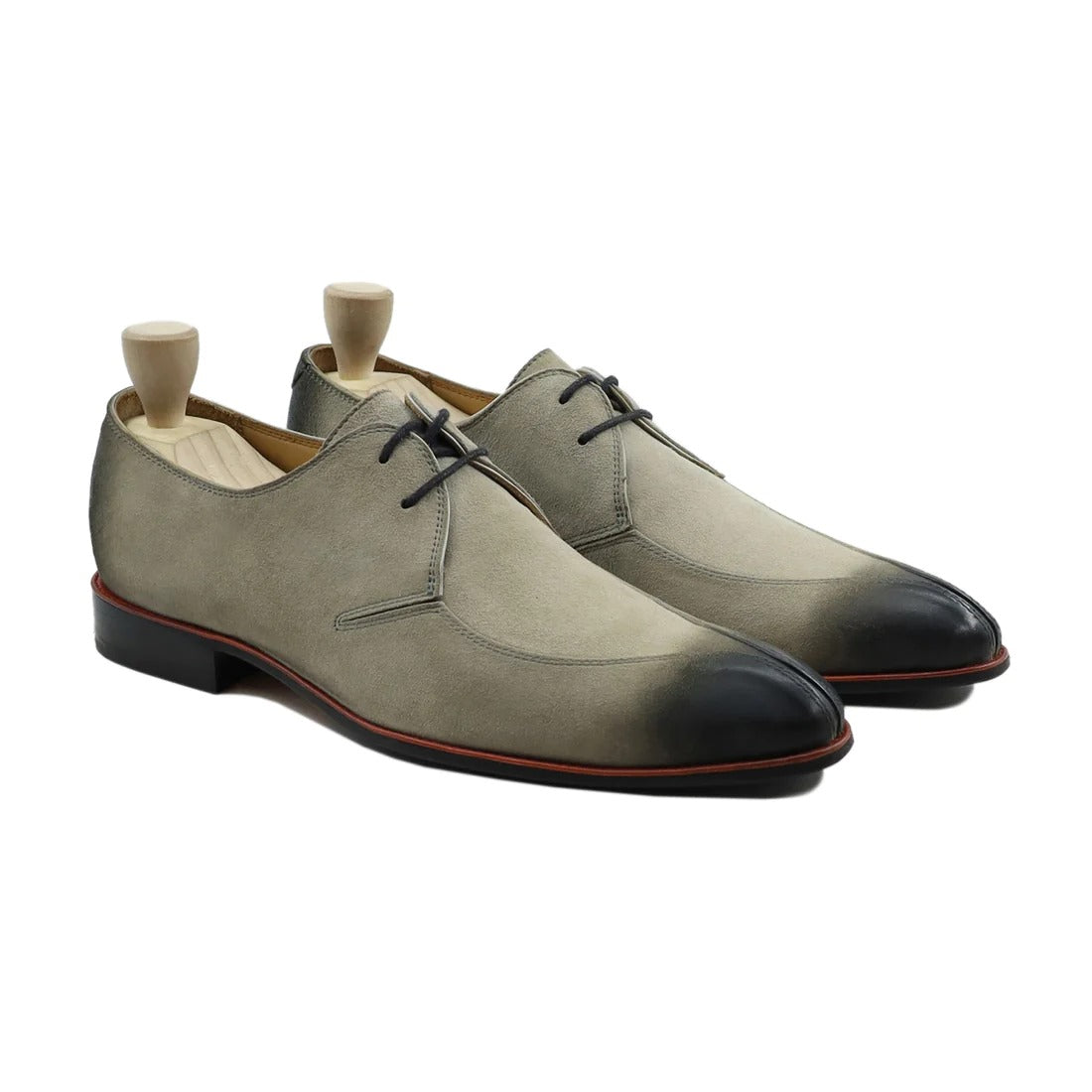 Handmade Two tone wing tip lace up shoes, Men gray suede dress shoes