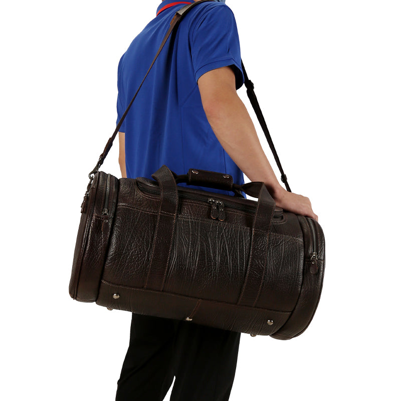 Handmade Business Zipper Genuine Leather Men's Outdoor Duffel Bag - Image 4