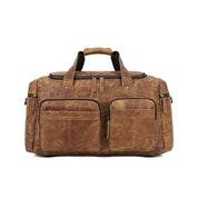 Unisex Zipper Full-Grain Leather Travel Spacious Duffel Bag