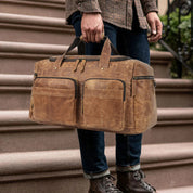 Unisex Zipper Full-Grain Leather Travel Spacious Duffel Bag - Image 6