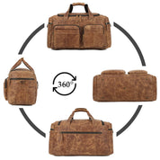Unisex Zipper Full-Grain Leather Travel Spacious Duffel Bag - Image 3