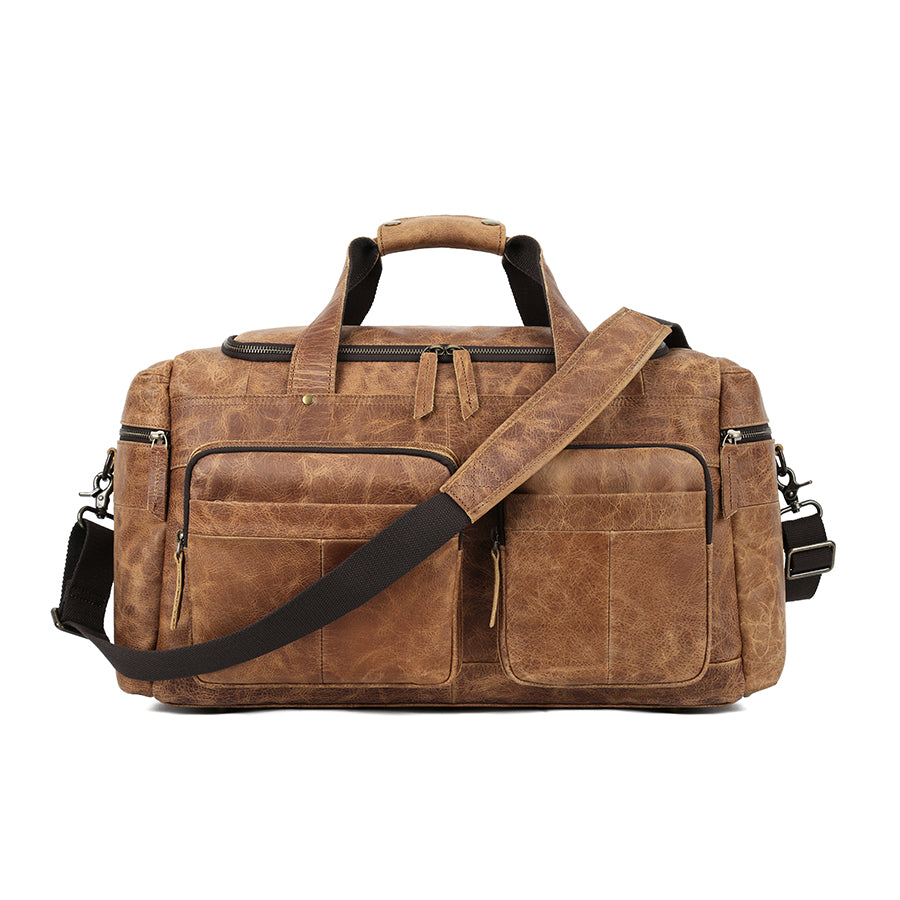 Unisex Zipper Full-Grain Leather Travel Spacious Duffel Bag - Image 2