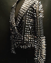 Punk Handmade Women Black Leather Studded Moto Jacket, Rock Jacket