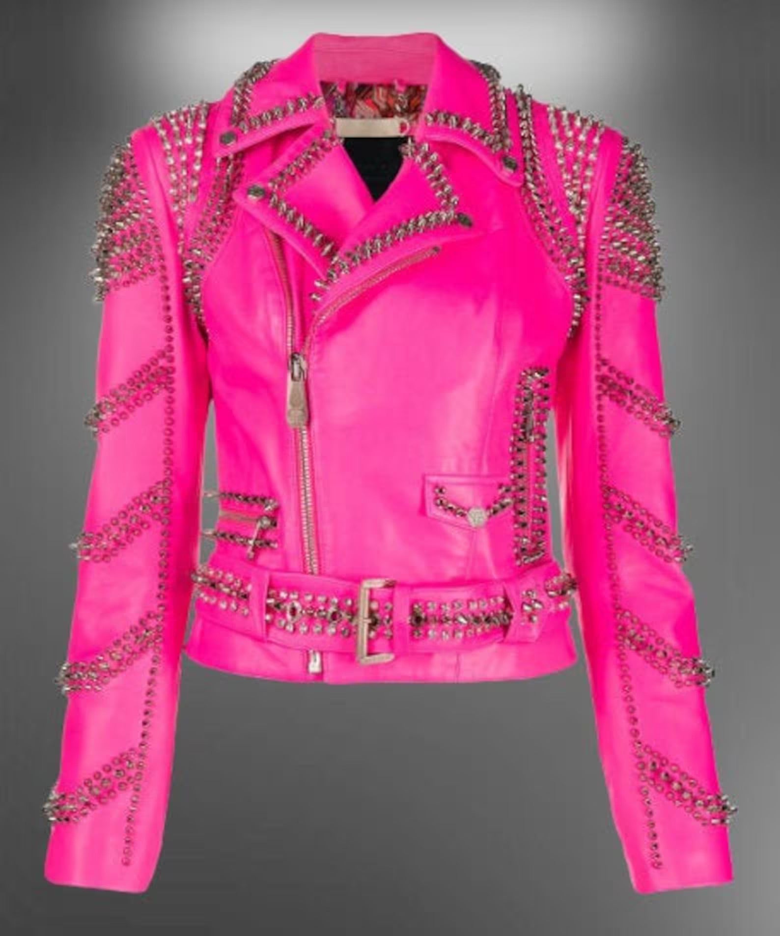 Women's Pink Punk Style Leather Jacket