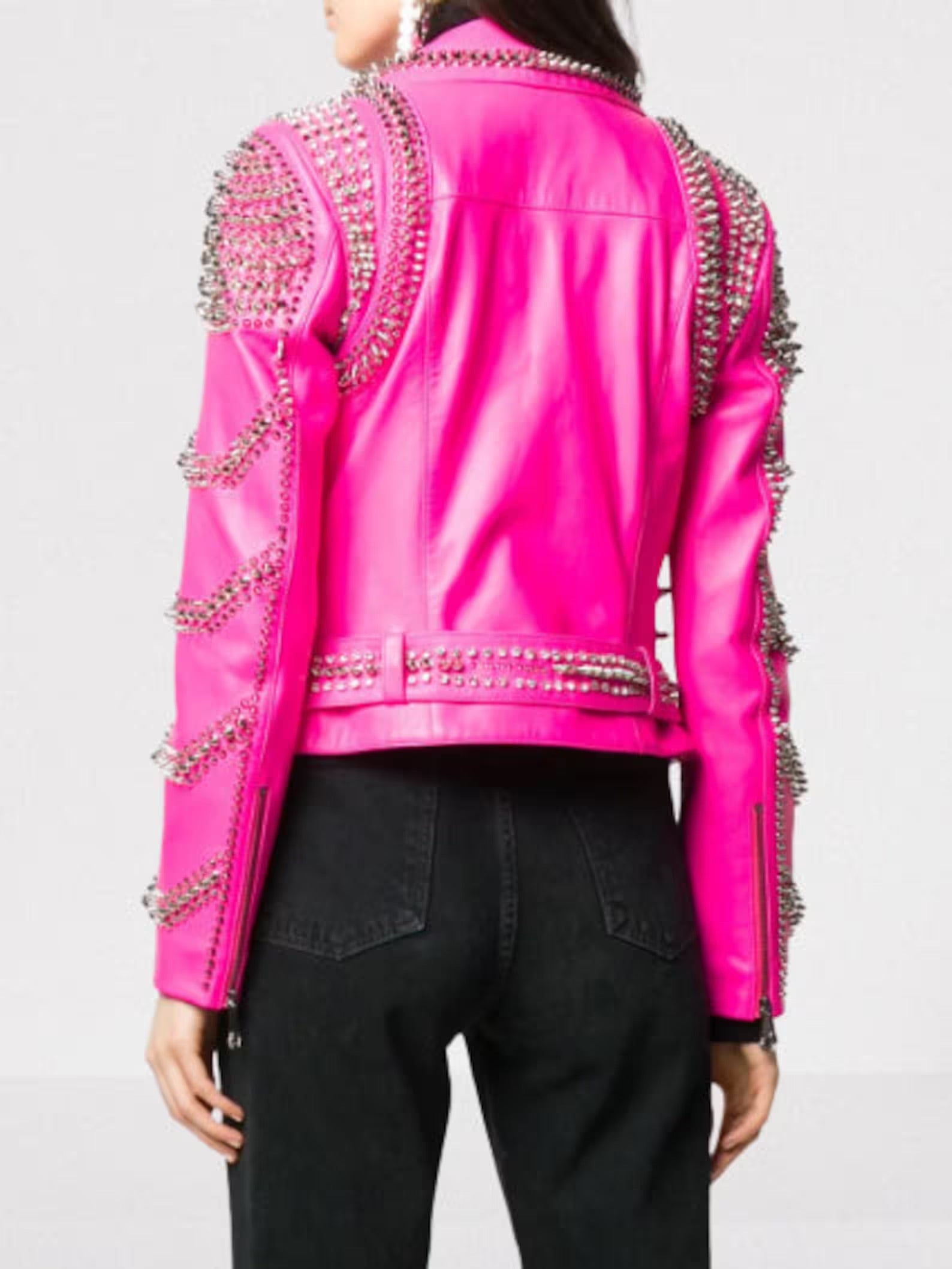 Women's Pink Punk Style Leather Jacket - Image 3