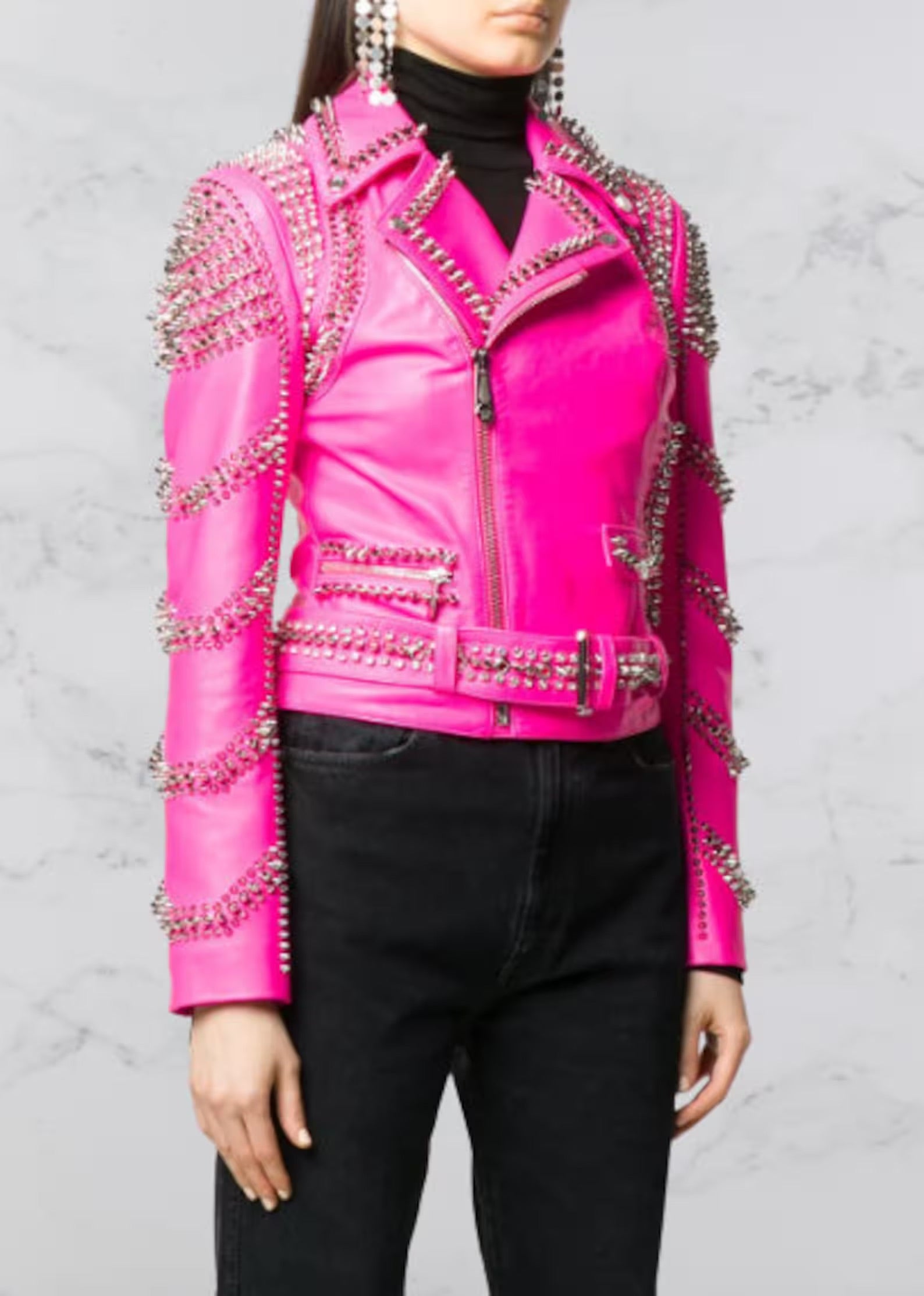Women's Pink Punk Style Leather Jacket - Image 2