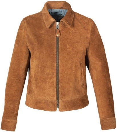 Women's Tan Brown Suede Trucker Jacket with Multi Pockets