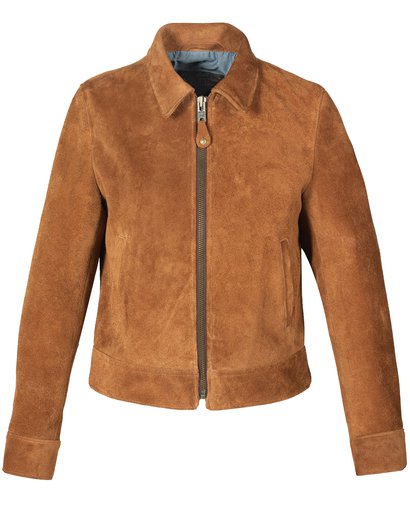 Women's Tan Brown Suede Trucker Jacket with Multi Pockets