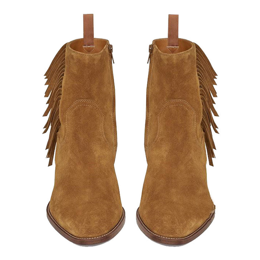 Handmade Women's Cow Leather Suede Fringe Ankle Boots