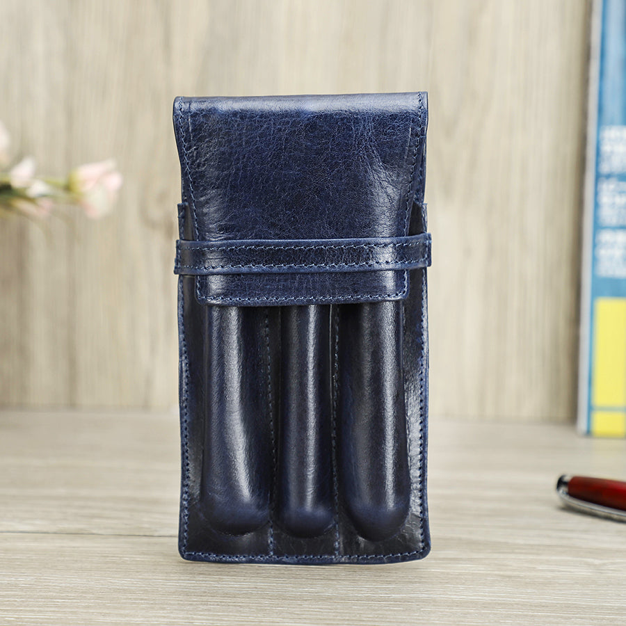 High-Quality Genuine Leather Pen Case with Flap Closure