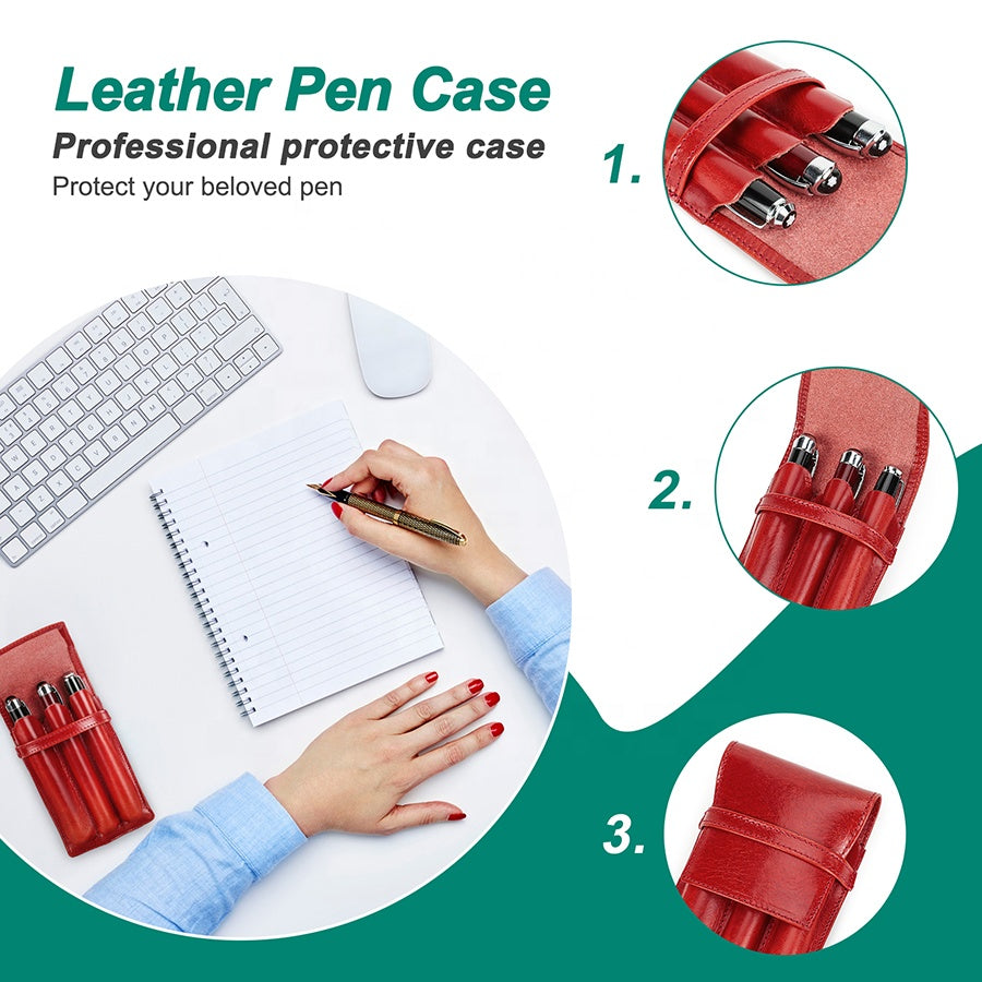 High-Quality Genuine Leather Pen Case with Flap Closure