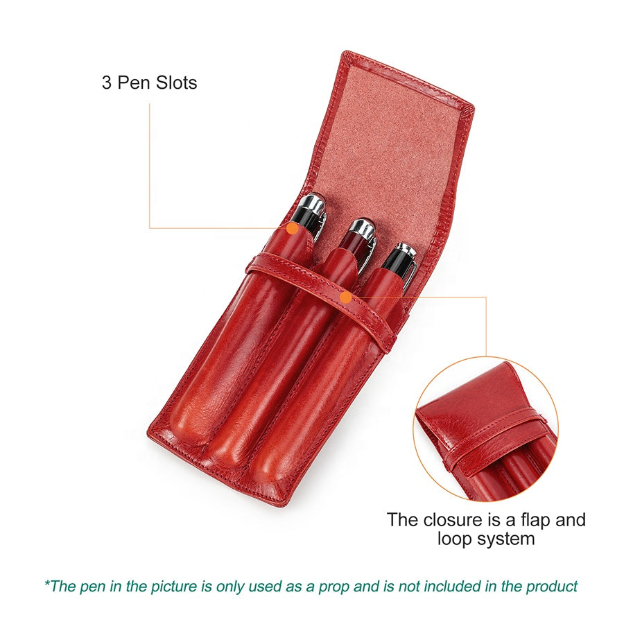 High-Quality Genuine Leather Pen Case with Flap Closure